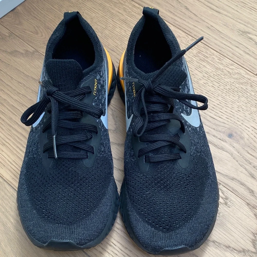 Nike Epic React Flyknit 2 Black and Gray Sneakers with Orange Detail, 6 1/2 or 7 - Picture 16 of 16